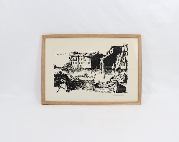 Norwegian Coastal Scene 1970s | Small Boat Harbor Art | Kogg Boats | Nautical Décor | Art Collector's Gem | Maritime Heritage Art
