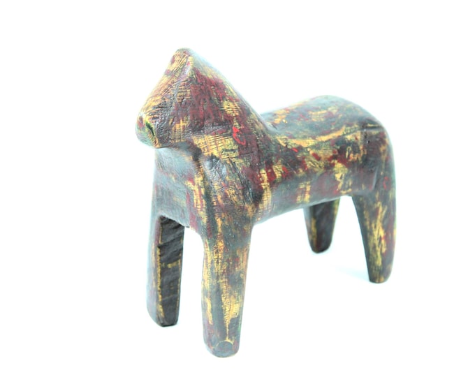 Vintage rare Swedish 1800s Dala Horse Figurine - Original Scandinavian Art - Antique Home Decor