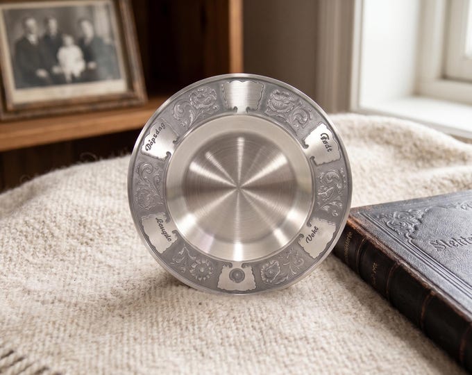 Vintage 1975 Eik Tinn Norway Pewter Christening Wall Plate | Engravable Baptism Gift | Norwegian Birth Record Plaque