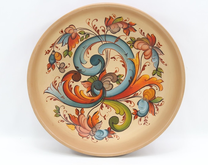 Norwegian Rosemaling Wooden Bowl 1972 | Hand Painted Folk Art Rosepaint | Signed AB Fahre Turned Wood Decor