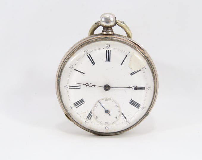 Antique Key Wind Pocket Watch | Late 1800s Silver Case | Roman Numeral Enamel Dial | Working Mechanical Watch w/ 830S Chain & Key
