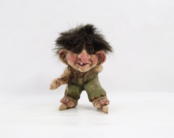 NyForm Troll Ice Skater Figurine Model 211 | Norwegian Handmade Troll On Skates | Vintage 1980s Scandinavian Folk Art Decor