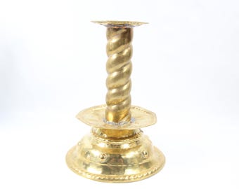 1800s Hammered Brass Candlestick | Norwegian Folk Art | Vintage Candle Holder | Rare Brass Candle Stick
