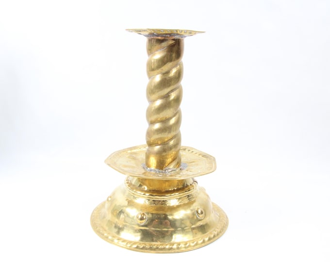 1800s Hammered Brass Candlestick | Norwegian Folk Art | Vintage Candle Holder | Rare Brass Candle Stick