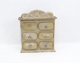 Antique German Tin Miniature Chest of Drawers 1920s | Painted Tin Toy Dresser with Six Drawers | Early Dollhouse Furniture