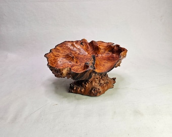Vintage Exclusive Burl Bowl on Stand - Handmade Candy Bowl from 1960s - Centerpiece or Housewarming Gift