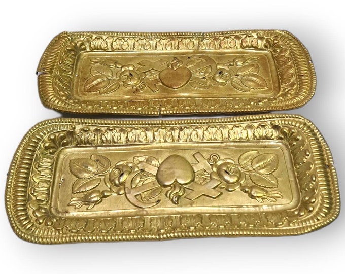 Set of antique faith,hope and love decoration,made in burnt-gilt brass,Rare Norwegian folk art,Brass decoration,Wedding gift for him ad her.