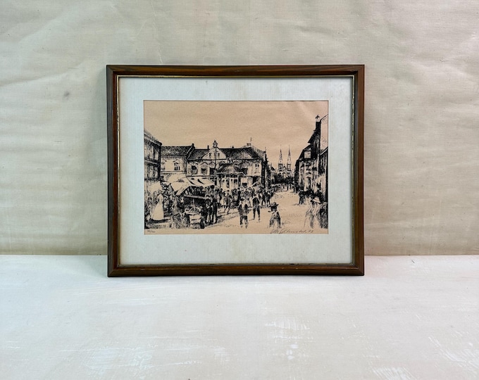 Collectible Lithograph by Otto Østenstad 1977 - City Center Motif - Limited Edition 32 of 100