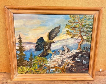 Vintage Norwegian Landscape Oil Painting - Eagle's nest by R.Doksrød - Unknown Artist - Collectible Art