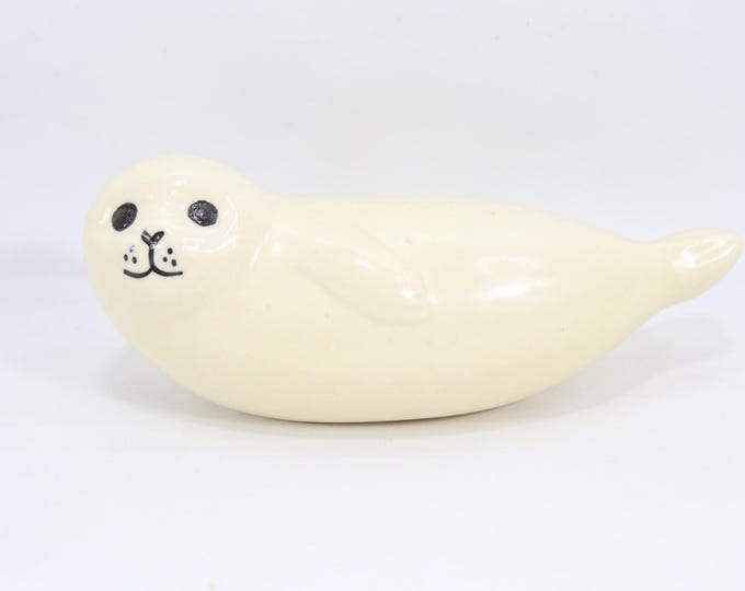 Lisa Larson Rare White Baby Seal Figurine | Vintage Swedish Gustavsberg Stoneware Collectible | Scandinavian Mid-Century Ceramic Art