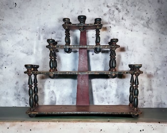 Beautiful antique  1800s painted wall  shelf - Antique Interior decor - rustic and primitive - Rustic farm furnitures - Farm decor