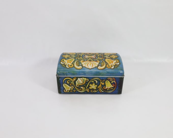 Norwegian Sætre Biscuit Tin Lunch Box | 1950s Rose Paint Pattern | Nordic Nostalgia | Vintage Scandinavian Gift
