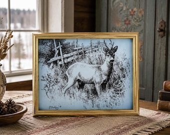 Vintage Jan Petter Bratsberg Porcelain Art Print 1988 | Framed Norwegian Buck Stag Wildlife Plaque | Signed Limited Edition 778/1000