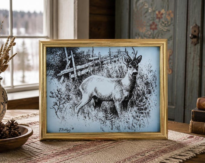 Vintage Jan Petter Bratsberg Porcelain Art Print 1988 | Framed Norwegian Buck Stag Wildlife Plaque | Signed Limited Edition 778/1000