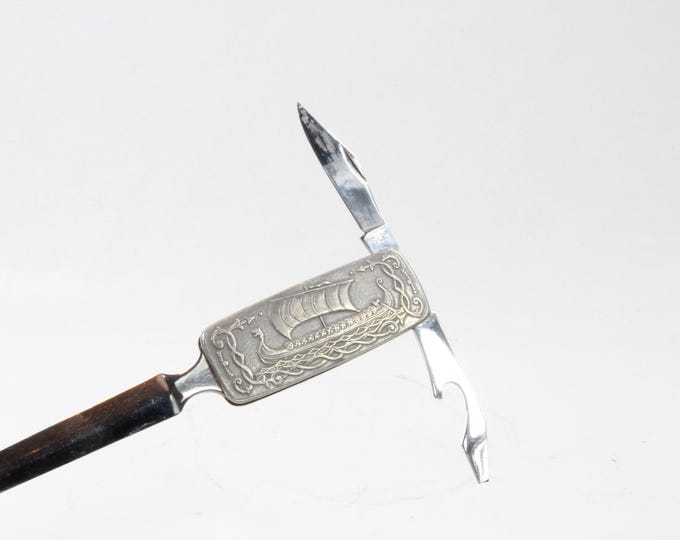 Norwegian Pocket Knife with letter knife 1970s | Viking ship Motif | Pewter Pocket Knife | Original Box | Nordic Gift | Collector's Piece