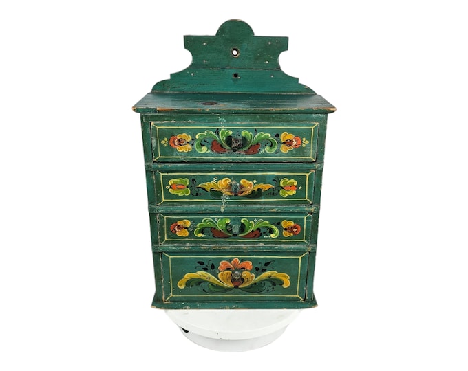 Charming Vintage Norwegian Miniature Cabinet - Handcrafted Jewellery Storage - Norwegian Os rosepainting - Norwegian folkart