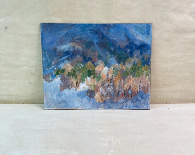 Vintage Oil Painting by Asbjørn Gullerud - 1970s Landscape Art in Nature Colors