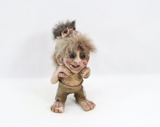 NyForm Troll 178 Father & Child | Handmade Norwegian Latex Figurine | Mountain Folklore Since 1997