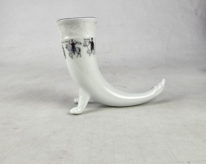 Vintage Porsgrund Porcelain Nordic Ale Drink Horn - Unique Wedding Decor Piece - Vintage Norwegian folkart porcelain.