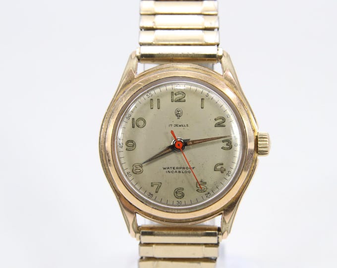 Vintage 1950s Mechanical Wristwatch | Gold Plated Case Cream Dial 17 Jewel Movement | Speidel USA Flex Band Classic Style