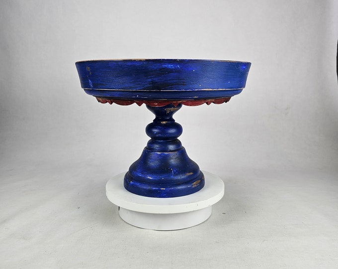 Vintage Norwegian Hand-Carved Cake Bowl - Farmhouse Decor, Folk Art, 1980s Kitchen Stand - Vintage Norwegian hand made