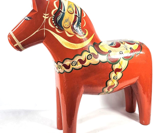 Swedish huge Dala Horse Figure | Scandinavian Art | Vintage Home Decor | Handmade Red Dala Horse | Gift Idea