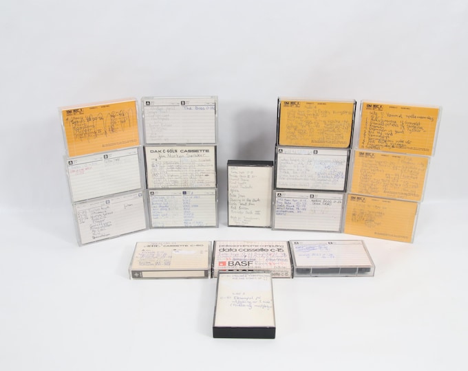 Vintage Commodore 64 Data Cassettes Collection | 1980s Home Computer Game Recordings | Retro BASF & Maxell Tape Lot with Handwritten Labels