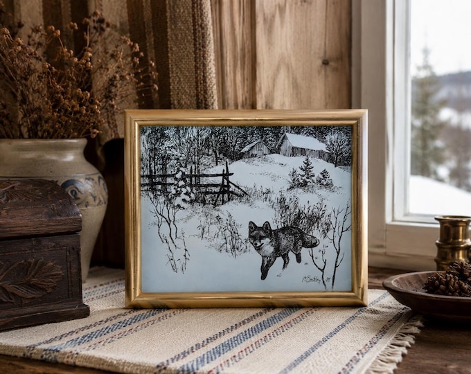 Vintage Jan Petter Bratsberg Porcelain Art Print 1989 | Framed Norwegian Red Fox Wildlife Plaque | Signed Limited Edition 295/1000