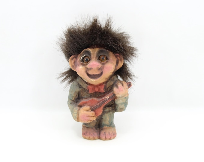 NyForm Troll Model 708 Guitar Player | Norwegian Vintage Folk Art Figurine | Handmade Norway 1970s