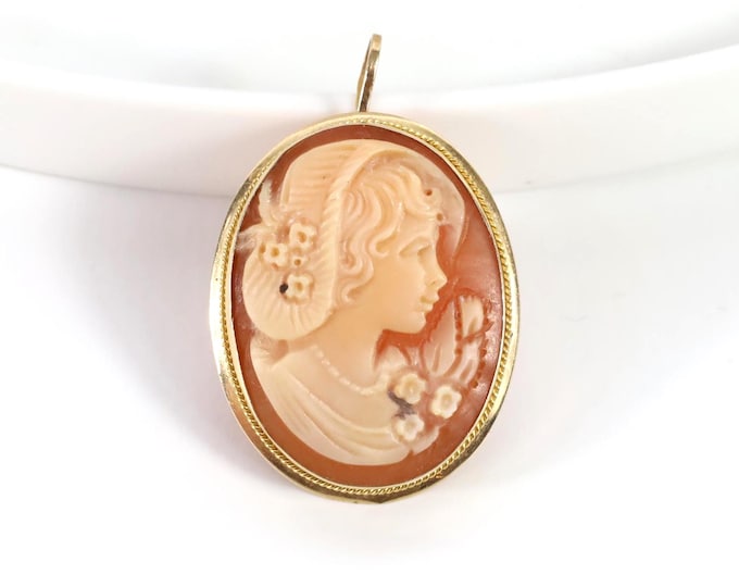 14k Yellow Gold Vintage Cameo Pendant | Hand-Carved Gold Pendant | Vintage Jewelry | Collectible Cameo Gift
