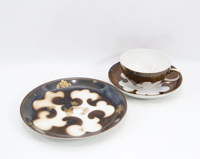 Porsgrund Amari Tea Cup Trio | 1990s Norwegian Porcelain | Scandinavian Retro Coffee Set