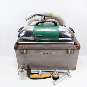 Aspiradora Wilfa W5 1954 | Diseño Noruego Space Age Verde & Cromo | Electrodoméstico Vintage Funcional