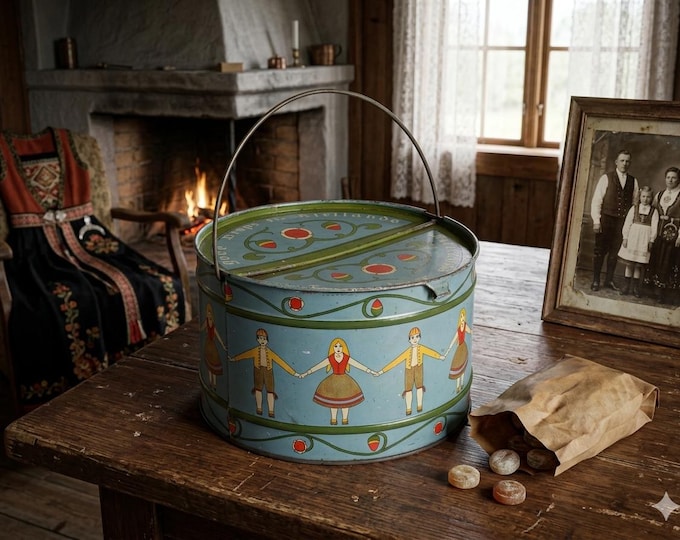 Vintage Norwegian Tin Box 1940s | Norwegian Craftsmanship | Bunad Decoration | Kiellands Collectible | Rare Find