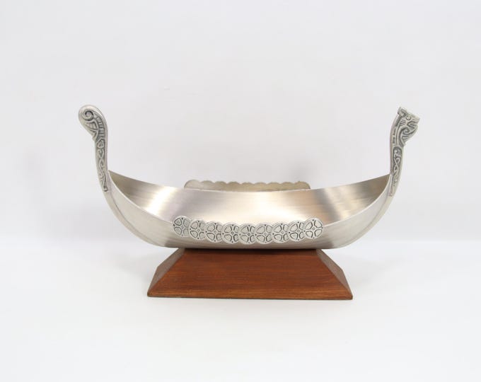 Norwegian Pewter Viking Ship Bowl | 1970s Scandinavian Longship Centerpiece | Nordic Decorative Dish