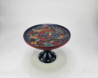 Norwegian Wooden Cakestand - Vintage wooden cupcake stand - cake pedestal display - Norwegian folkart rosepaint