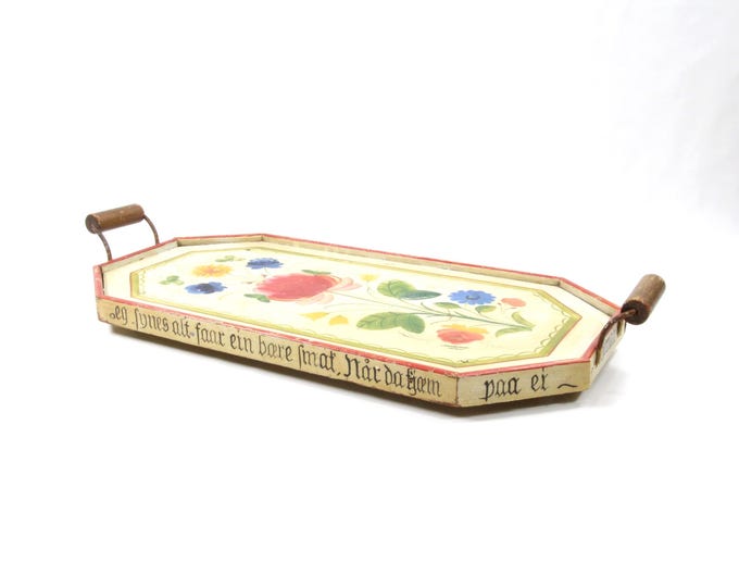 Antique Norwegian Folk Art Tea Tray | 1800s Wooden Serving Tray | Hand Made Rosemaled | OS Painted | Vintage Decor