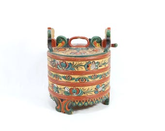 Norwegian Bentwood Box | 1930s Rose Painted Box | Telemark Nordic Box | Wedding Dowry Gift | Heirloom Storage