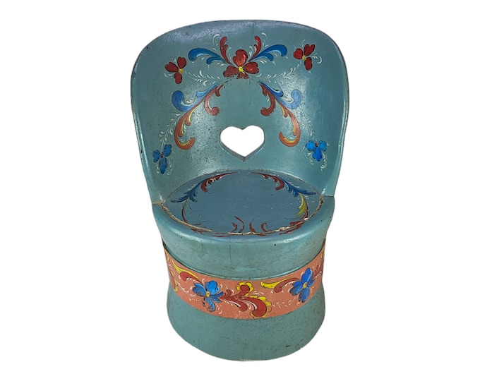 Unique Cube Chair with Norwegian Rosemaling Motif - Scandinavian Children's Furniture - Vintage Norwegian