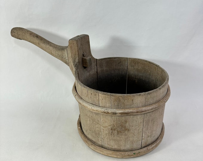 19th Century Wooden Norwegian Bucket with Worn Patina - Versatile Home Decor Piece