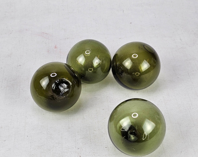 Rare small hand blown Olive Green Glass Fishing Float - Nautical Decor - Vintage Norwegian Hand-Blown - Early 1900s