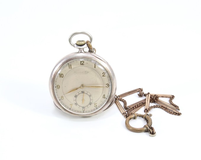 Vintage IWC Schaffhausen Pocket Watch | 1940 Swiss Made Sterling Silver 0.925 Case | Manual Wind Mechanical Timepiece w/ Chain
