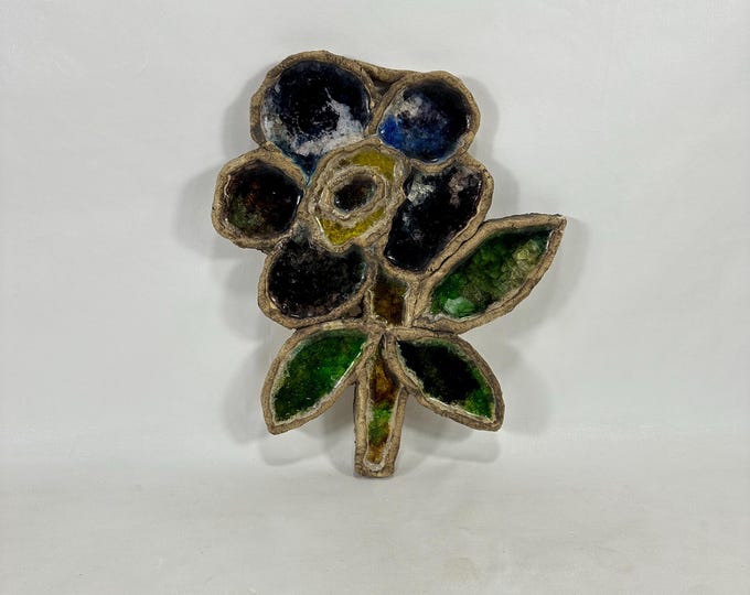 Handcrafted Ceramic Flower Art with Colored Glass | Wall Hanging or Table Centerpiece | Unique Nordic Gift