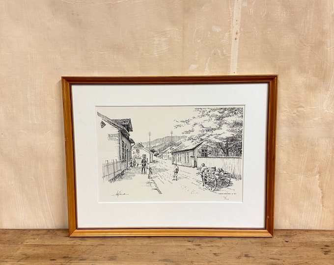 Stunning Norwegian Xylography Art by Asbjørn Svenden - Nostalgic Image of Porsgrunn City - Vintage Home Décor from the Old Days