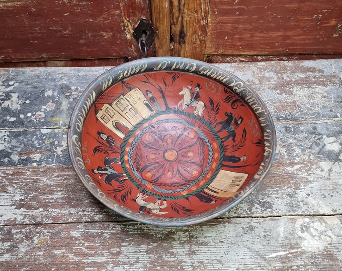 Unique Norwegian Antique Ale Bowl - Intricate Motif Inside - Collectible Wooden Alebowl - Beer Bowl - Hand Painted Art