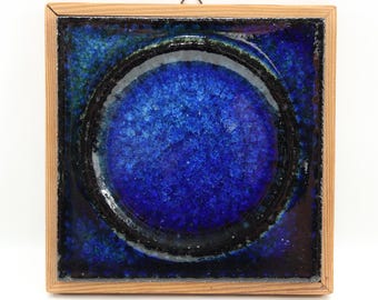 Norwegian Framed Ceramic Art by Konrad Galaaen | Porsgrund Porcelain 1960s Studio Glaze | Deep Blue Scandinavian Wall Art