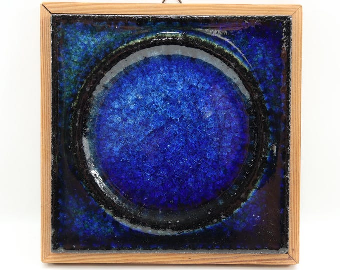 Norwegian Framed Ceramic Art by Konrad Galaaen | Porsgrund Porcelain 1960s Studio Glaze | Deep Blue Scandinavian Wall Art