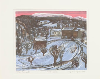 Winter Glow Xylography by Terje Grøstad | Limited Edition Art | Numbered Print | Winter Landscape | Art Collector Gift