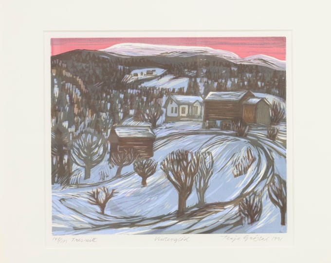 Winter Glow Xylography by Terje Grøstad | Limited Edition Art | Numbered Print | Winter Landscape | Art Collector Gift