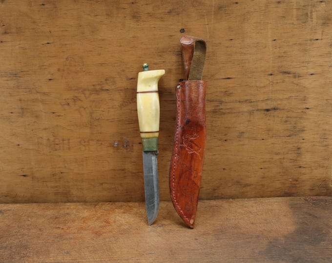 Norwegian Handmade Knife | Vintage 1960s Knife | Hand Forge Blade | Reindeer Bone Handle | Collector's Gift