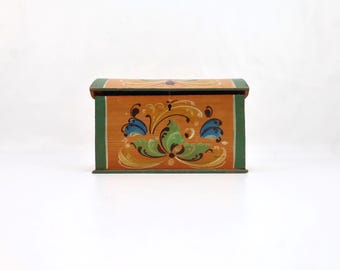 1918 Norwegian Rosemaled Wooden Box – Hand Painted Folk Art Chest – Scandinavian Antique Keepsake Trunk – M.R. Dated